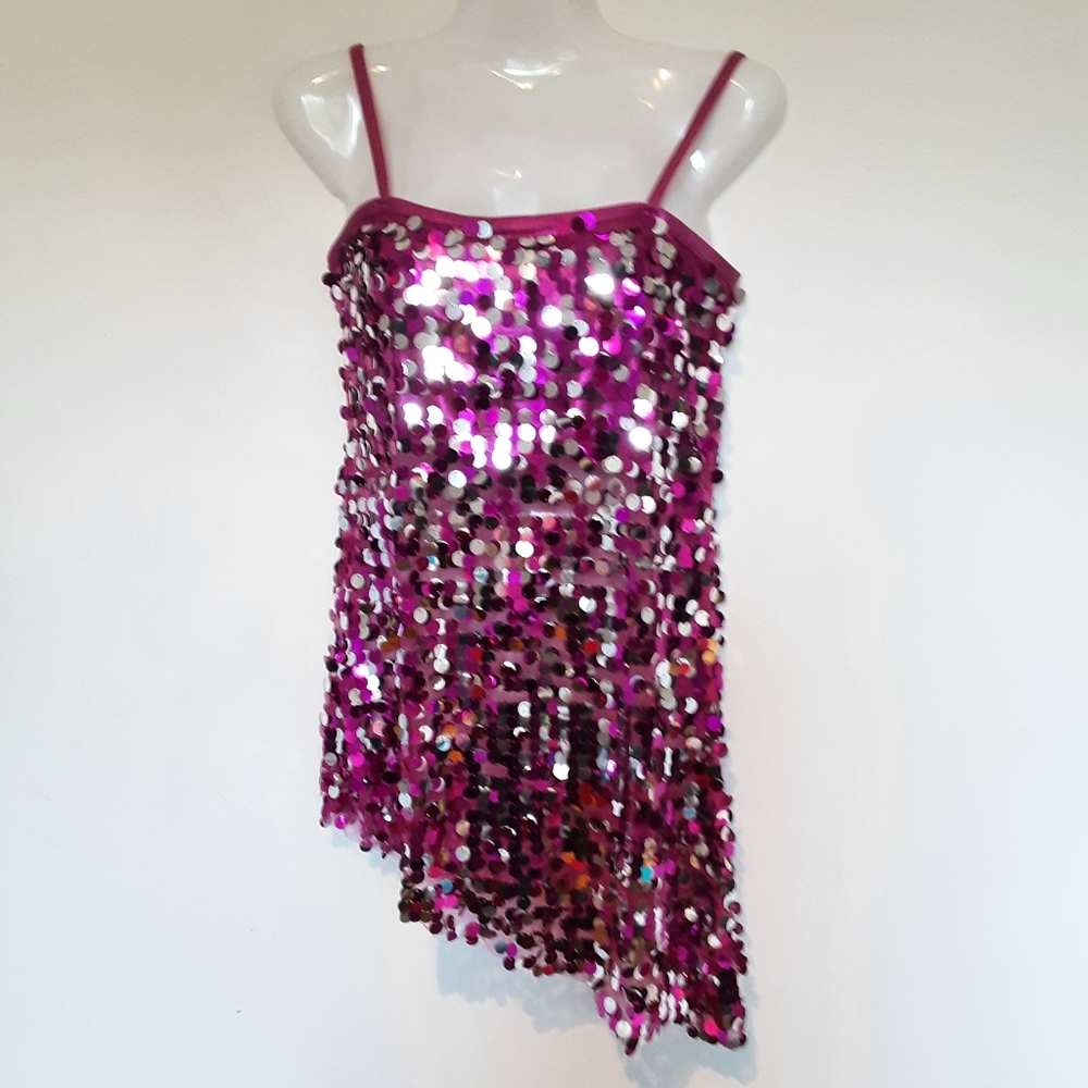 Dazzling Weissman Silver & Pink Asymmetrical Sequin Top